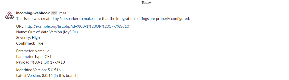 Successfully created test issue displayed in the integrated application interface