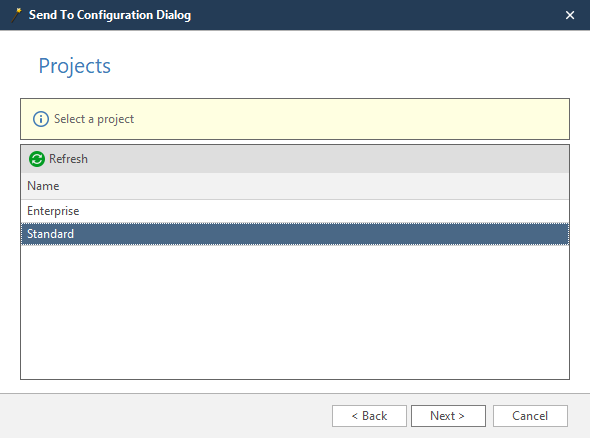 YouTrack wizard project selection step showing available projects list