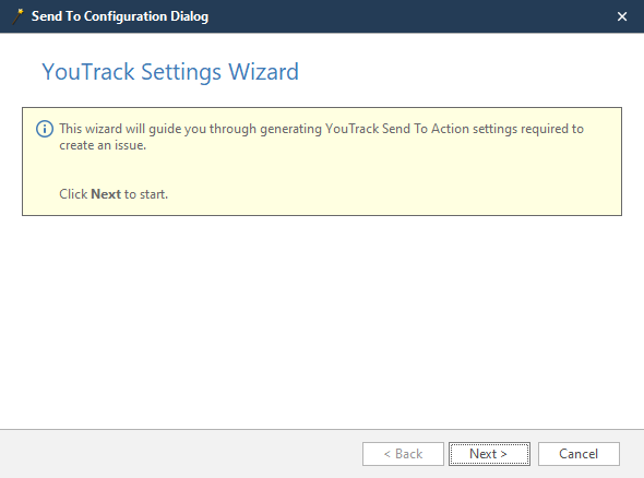 YouTrack configuration wizard welcome screen with Next button to proceed
