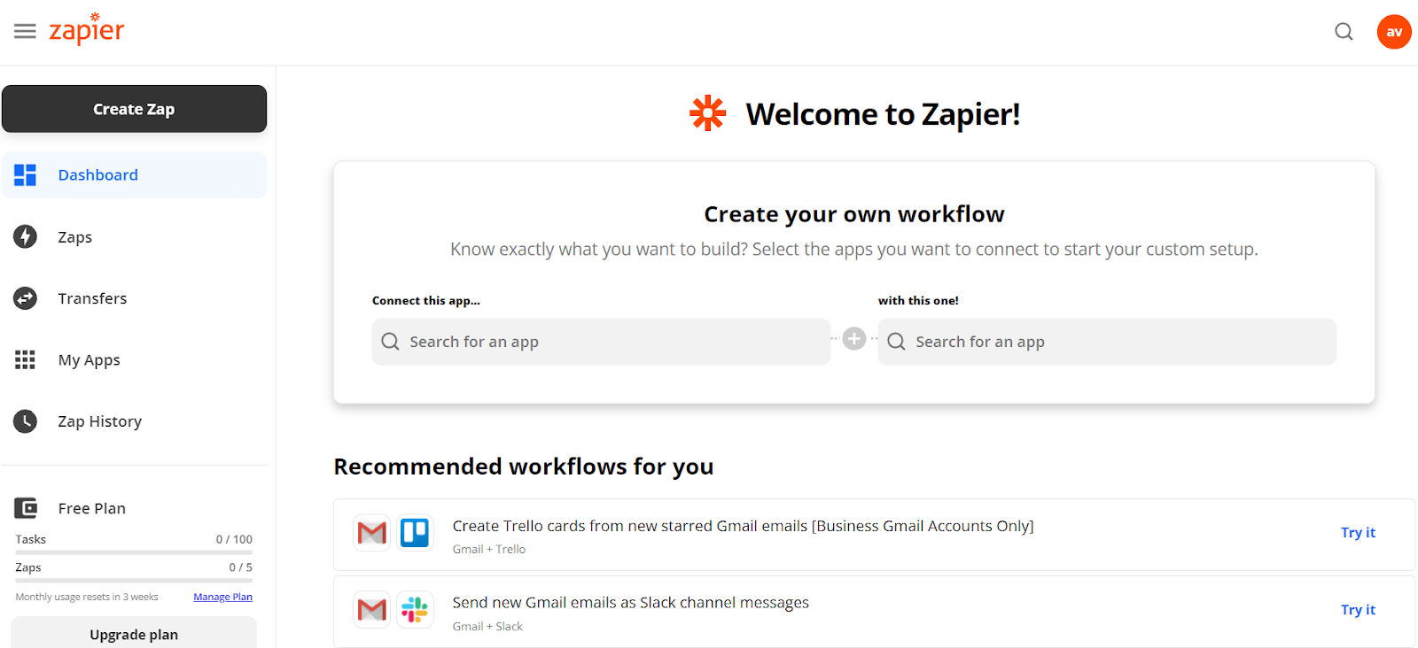 Create new Zap in Zapier