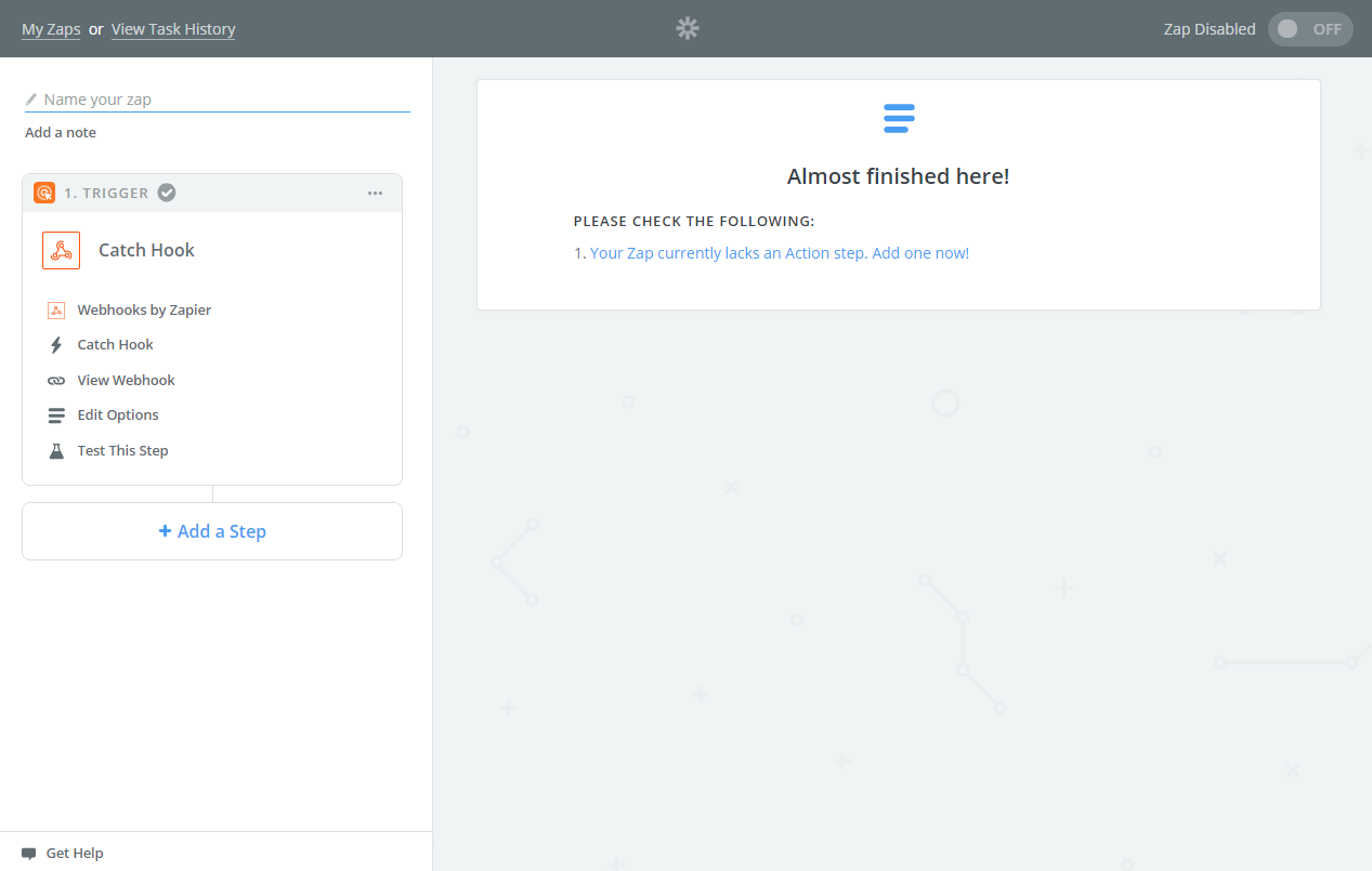 Zapier interface showing received sample data with body and title fields after test