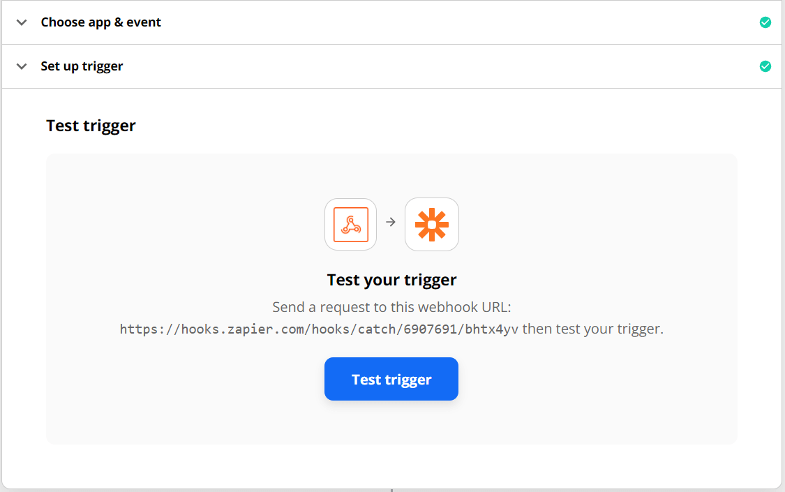 Zapier test trigger setup