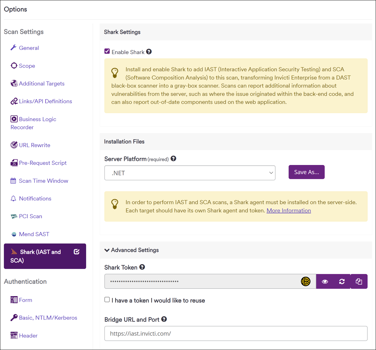 Override IAST Bridge URL in Shark Settings.