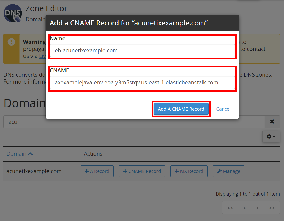 CNAME record configuration