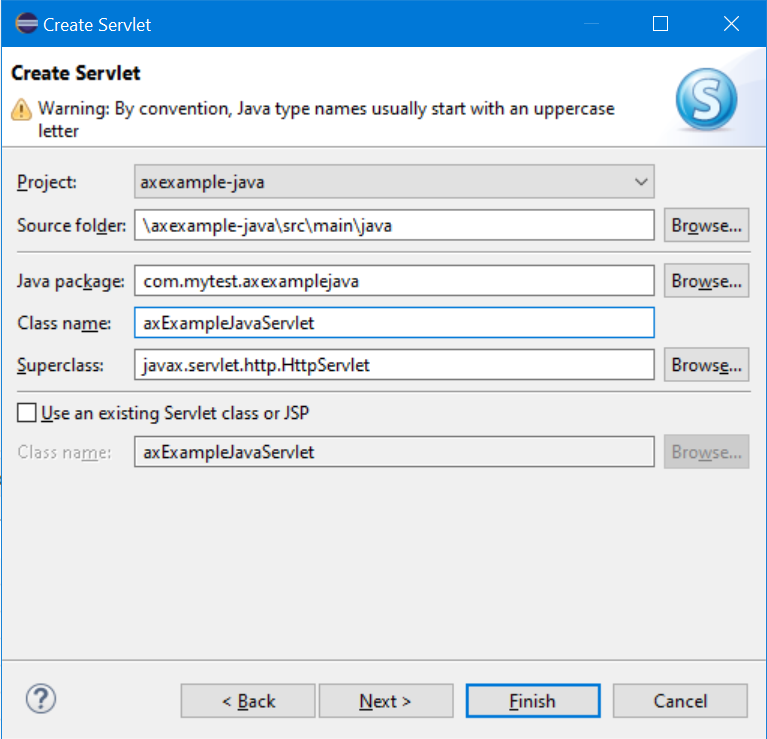 Create servlet settings.