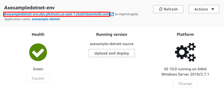 Environment dashboard in AWS.