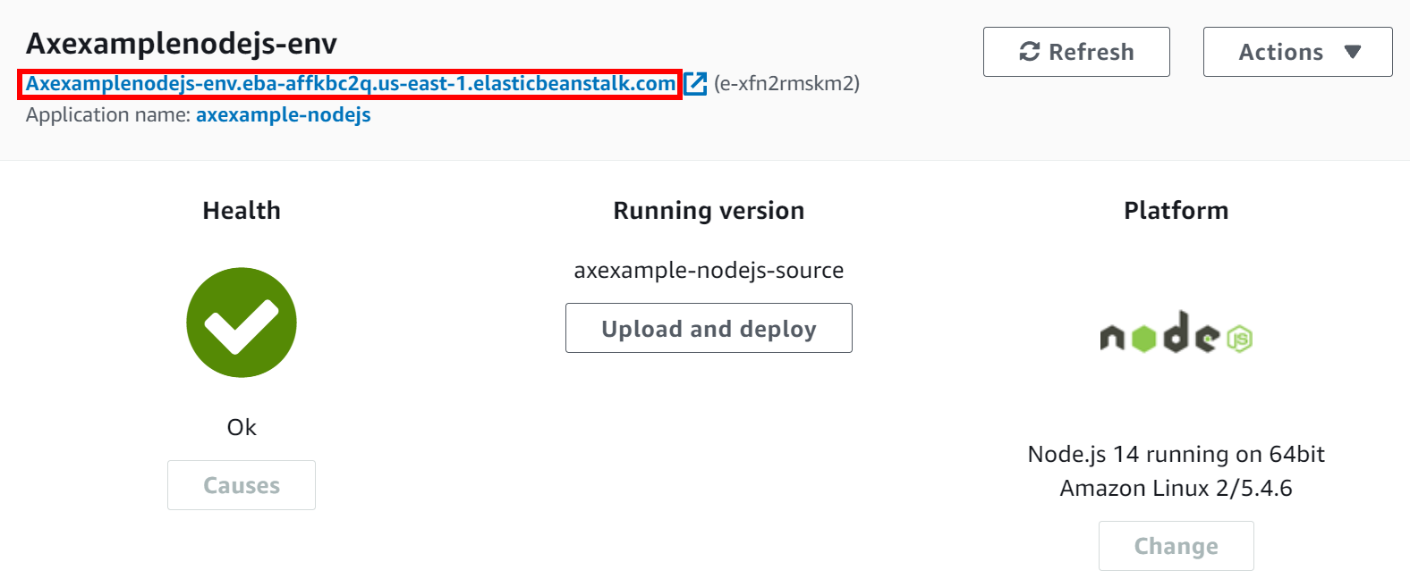 Environment dashboard in AWS.