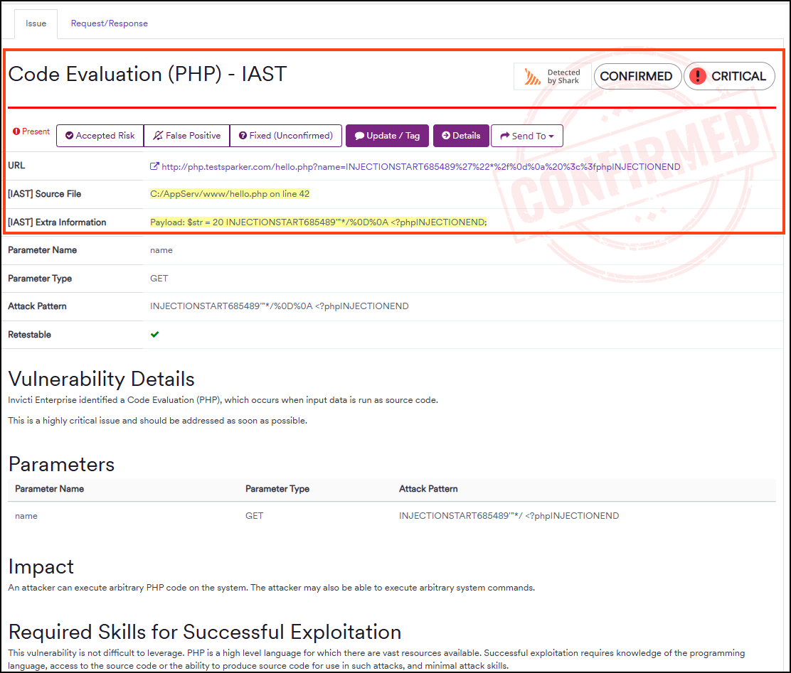 Invicti Shark scan results