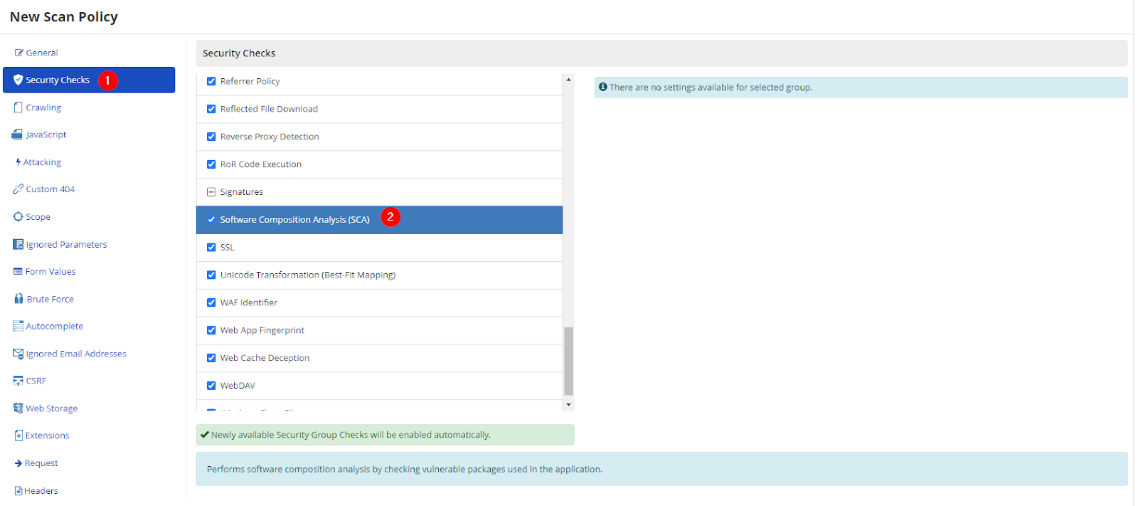Configure scan policy for Software Composition Analysis in Invicti Enterprise.