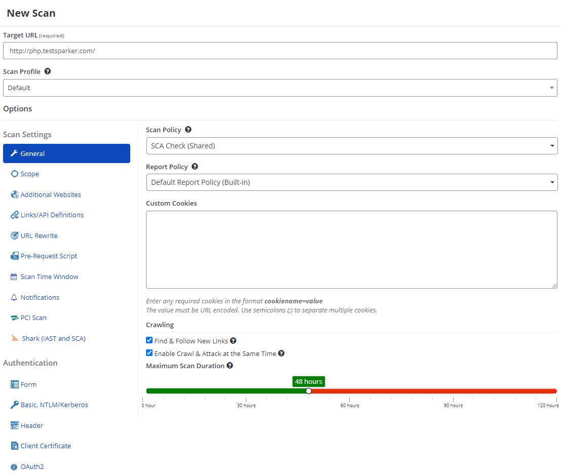 Select SCA scan policy in Invicti Enterprise.