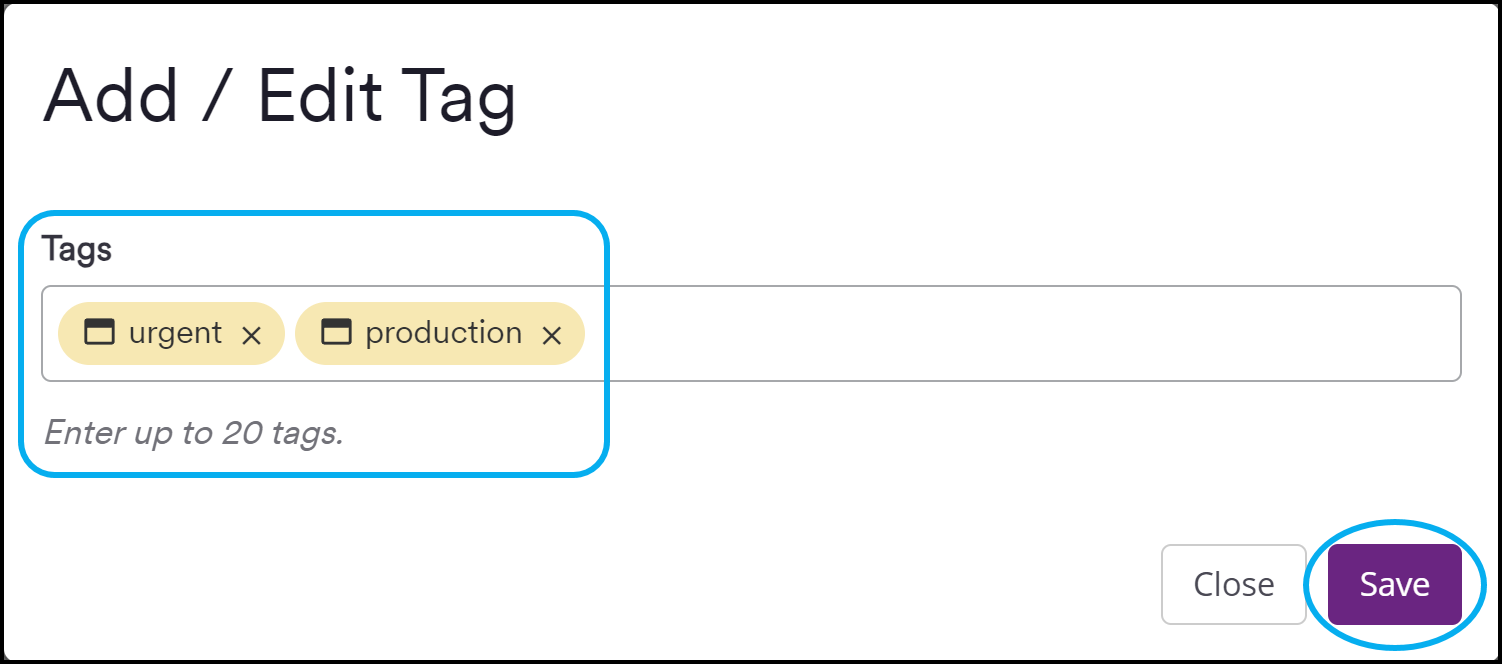 Add tags dialog