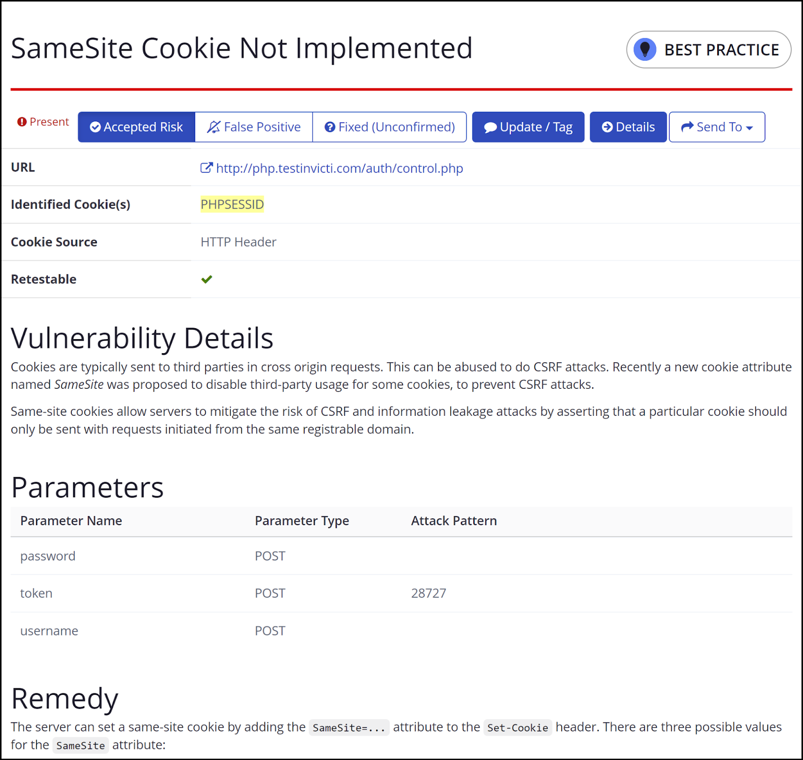 Example of a best practice issue report