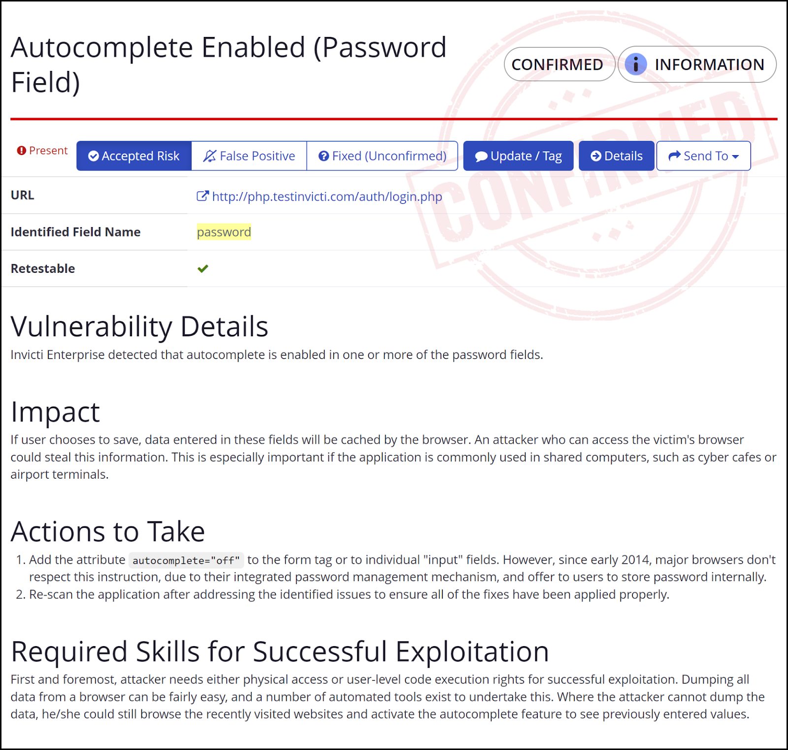 Example of an information alert report