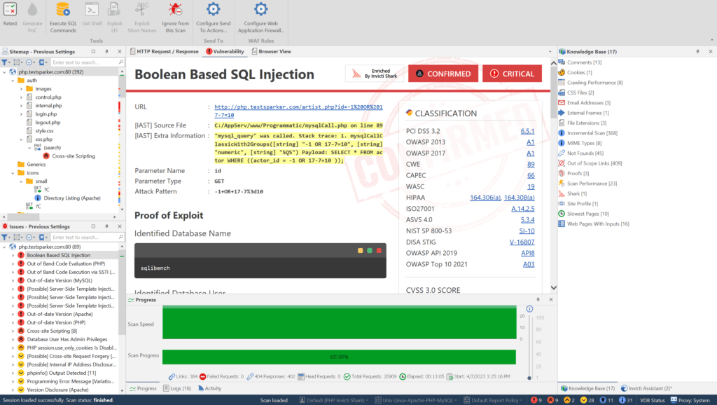 The Invicti Standard Scan summary dashboard.