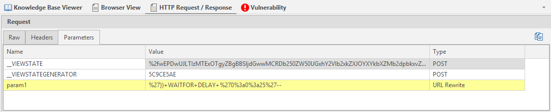 Parameters tab showing request parameters