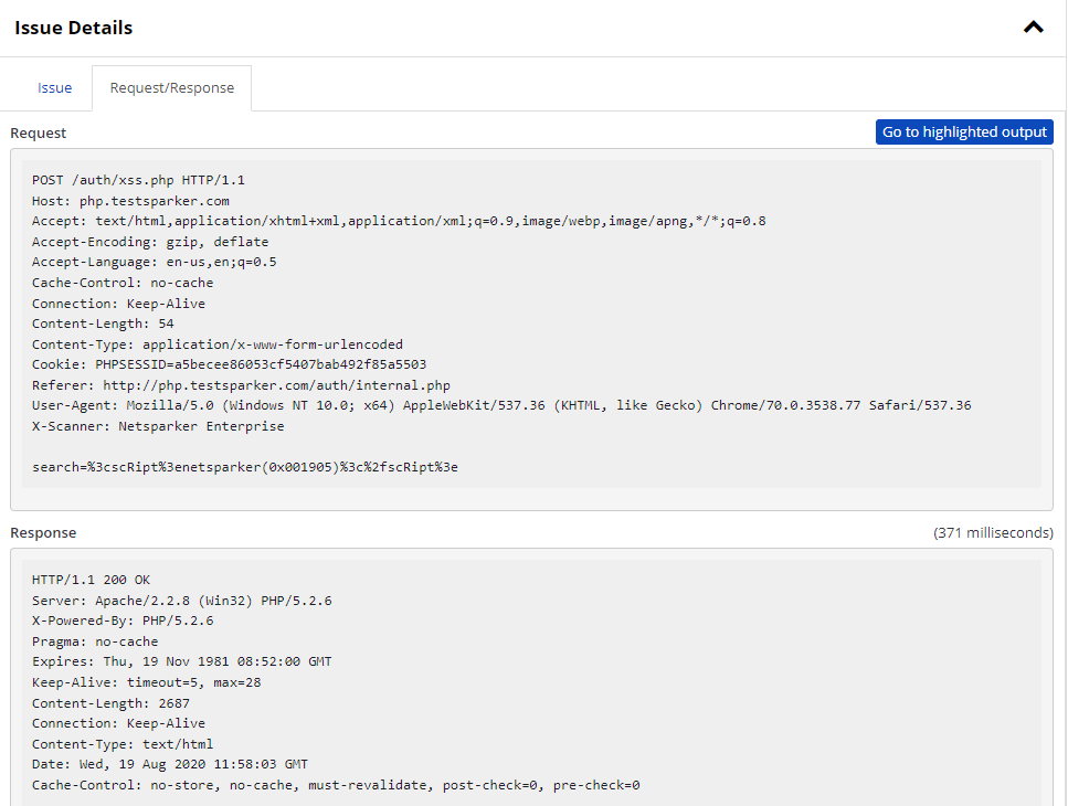 Request/Response tab showing HTTP details