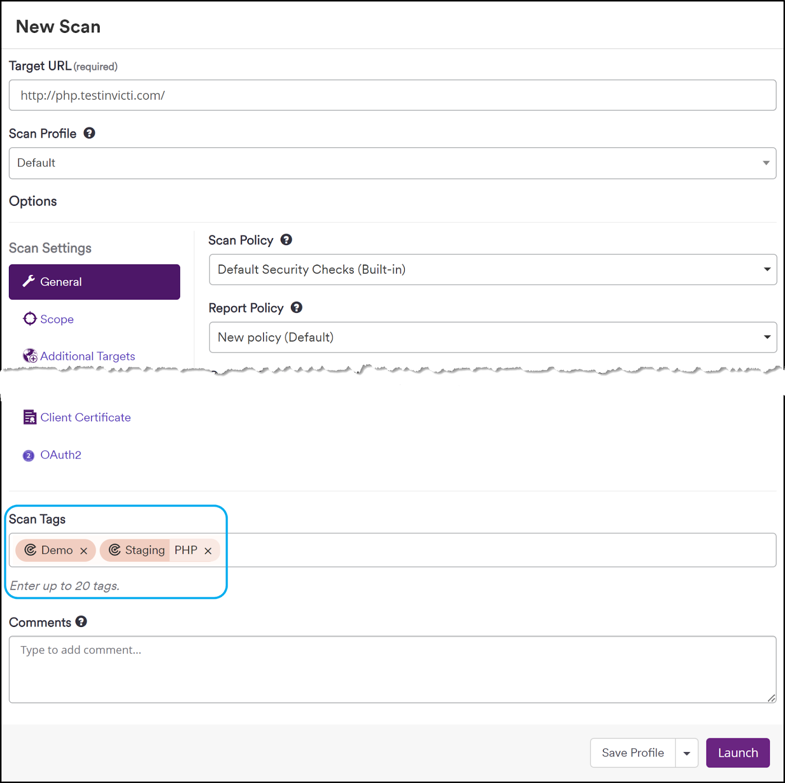 Scan Tags field in scan settings