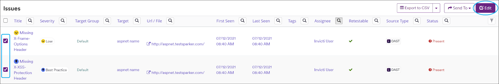 Select issues and click Edit