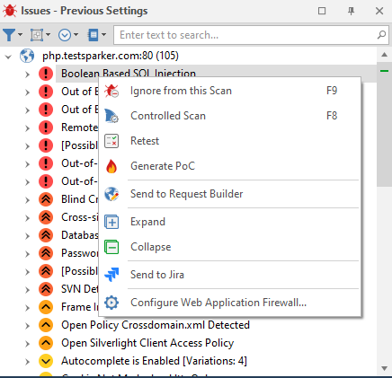 Send To option in Invicti Standard