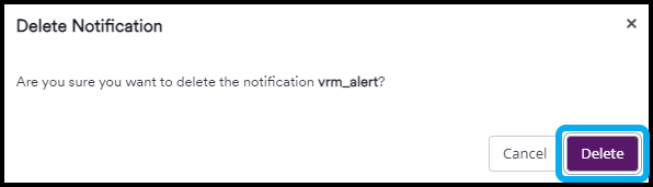 Delete confirmation dialog asking user to confirm notification deletion