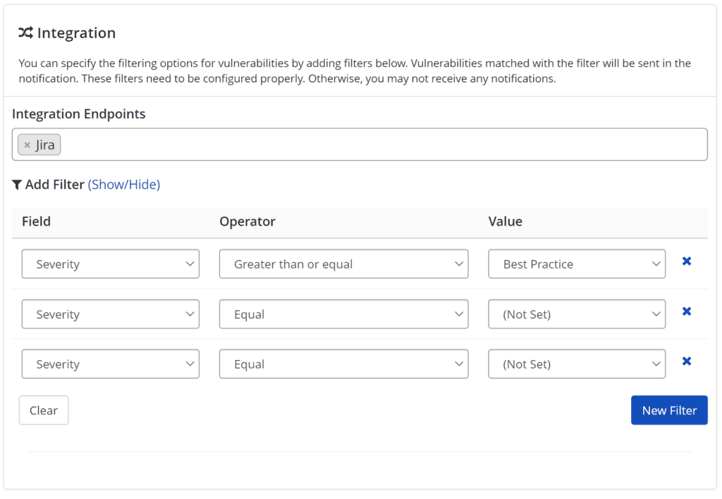 Integration Endpoints field showing available issue tracking system integrations