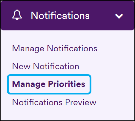 Invicti Enterprise left-side menu showing Notifications and Manage Priorities option