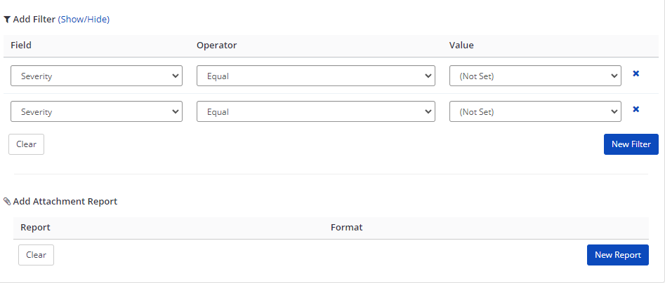 Add Filter and Add Attachment Report options activated for Scan Completed event type