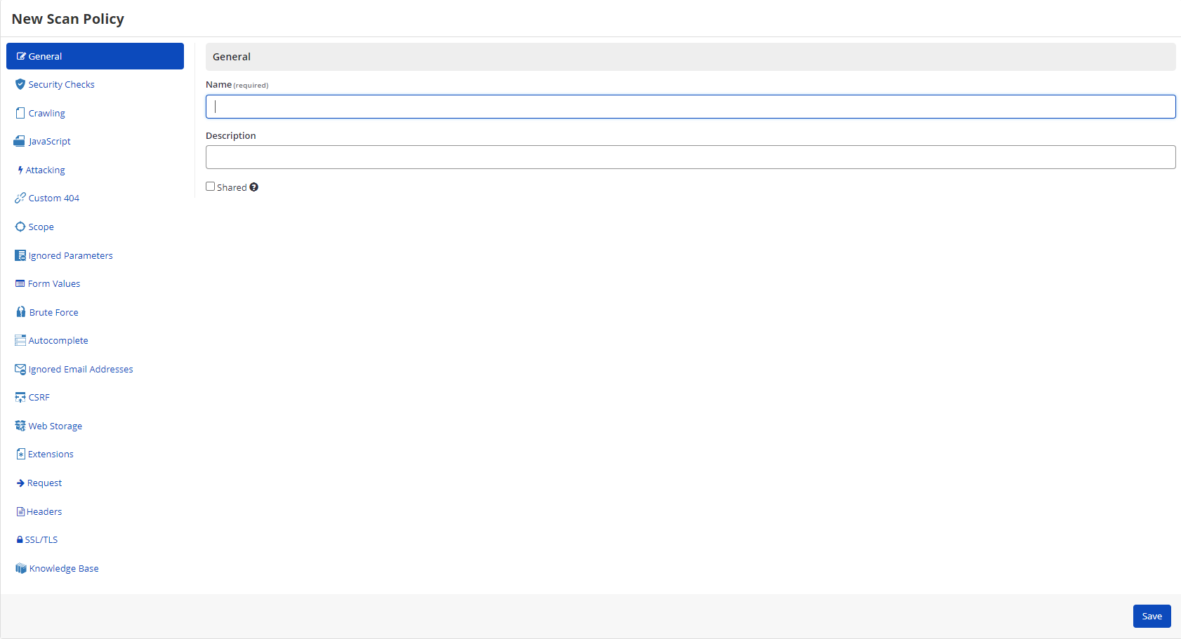 Invicti Enterprise interface showing navigation to New Scan Policy from the main menu