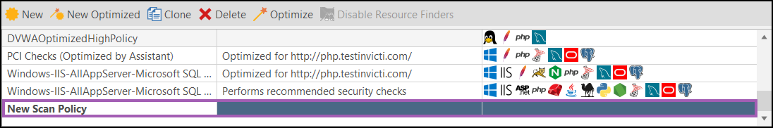 New scan policy entry line added at the bottom of the policy list