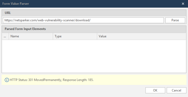 Parse from URL dialog showing automatic parameter extraction from web form