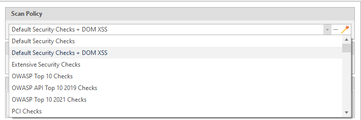Scan policy selection in Invicti Standard new scan dialog.