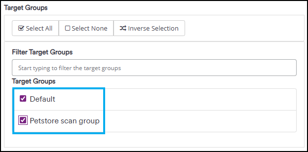 Target Groups section showing available groups for policy sharing