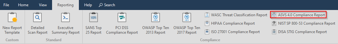 Reporting tab in Invicti Standard