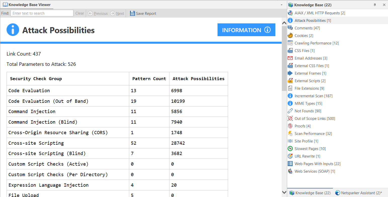 Attack Possibilities listed in Knowledge Base Viewer