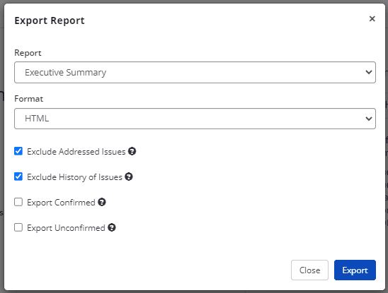 Executive Summary options in Invicti Enterprise.