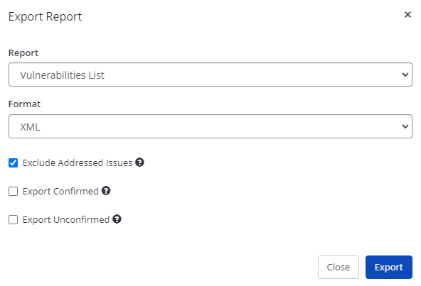 Export Report option in Scan Summary