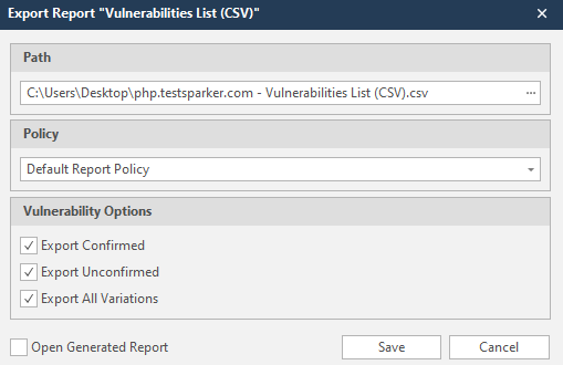 Export Report option in Scan Summary