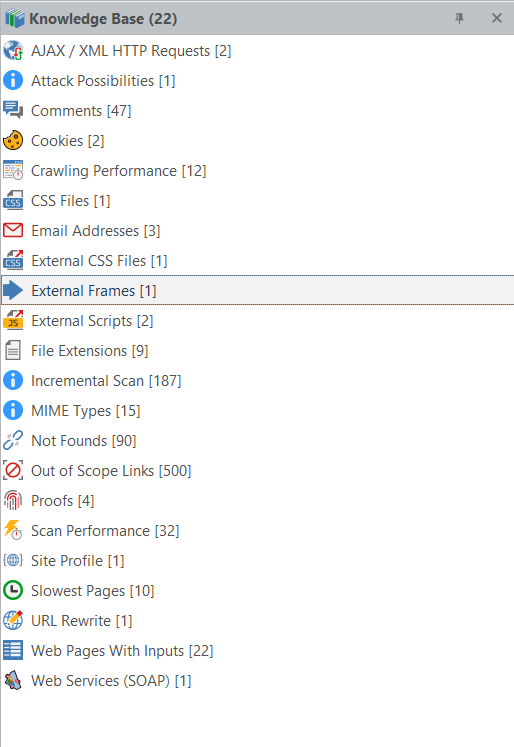 External Frames node in Invicti Standard