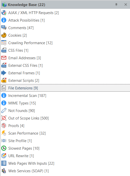 File Extensions node in Invicti Standard