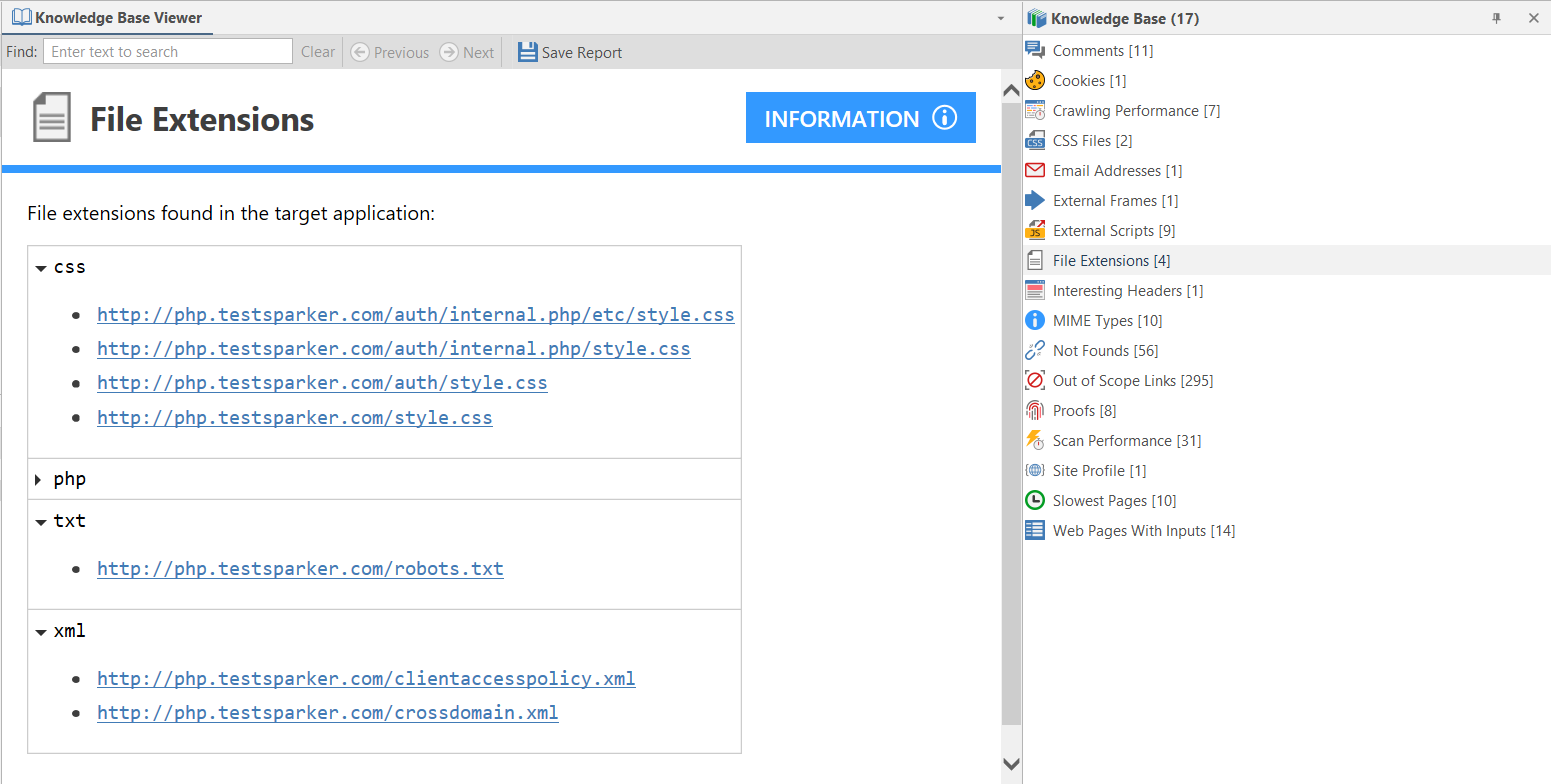 File Extensions listed in Knowledge Base Viewer