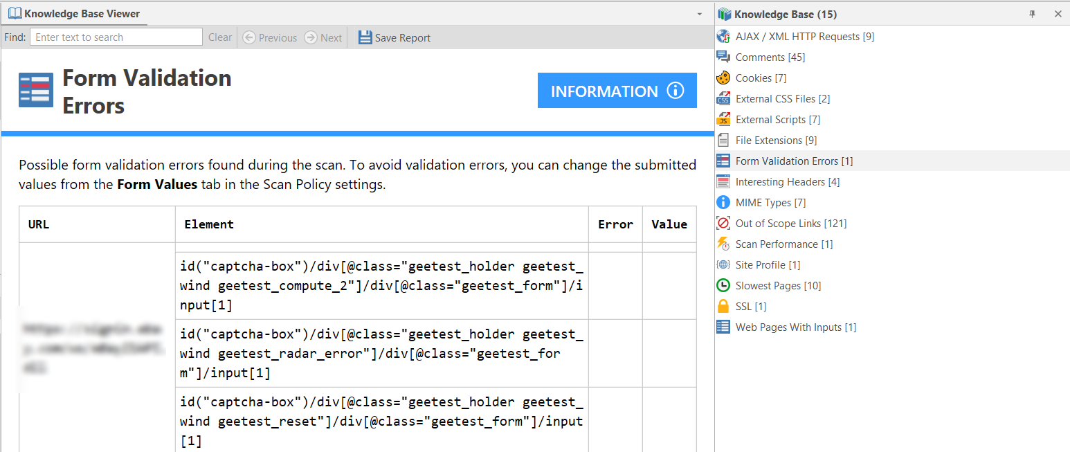 Form Validation Errors listed in Knowledge Base Viewer