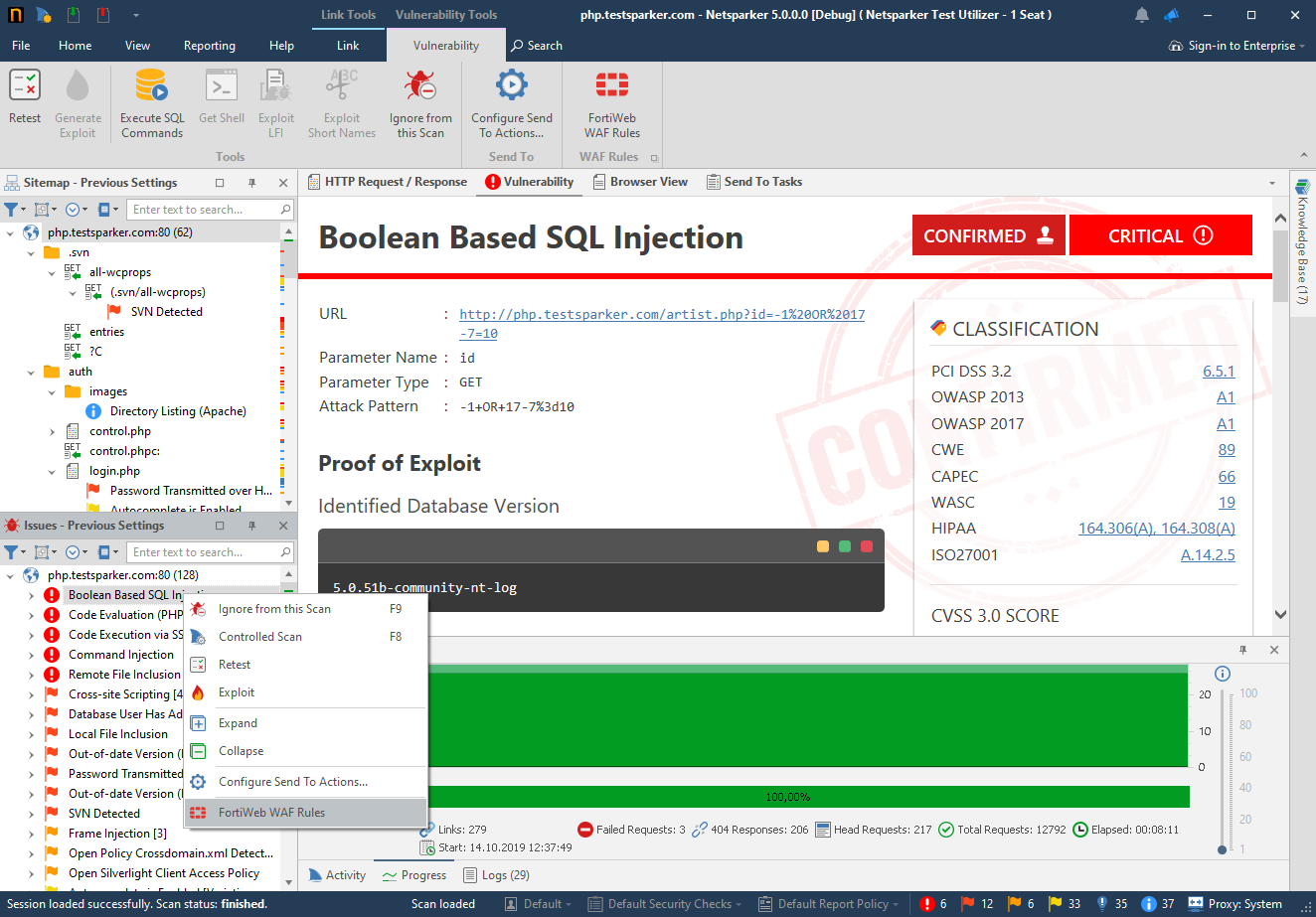 FortiWeb WAF Settings in Invicti Standard