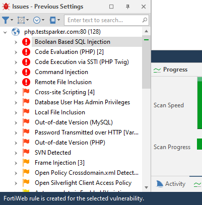 FortiWeb WAF Settings in Invicti Standard