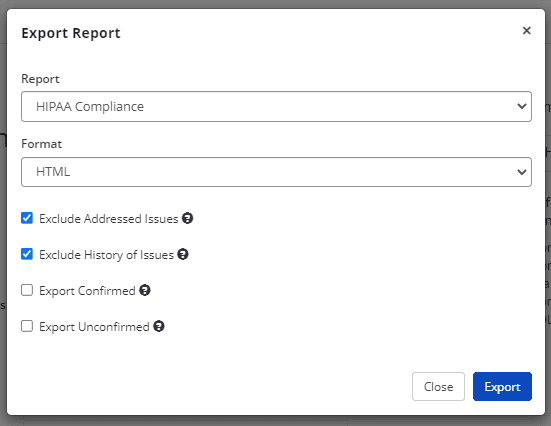 HIPAA Compliance option in drop-down.