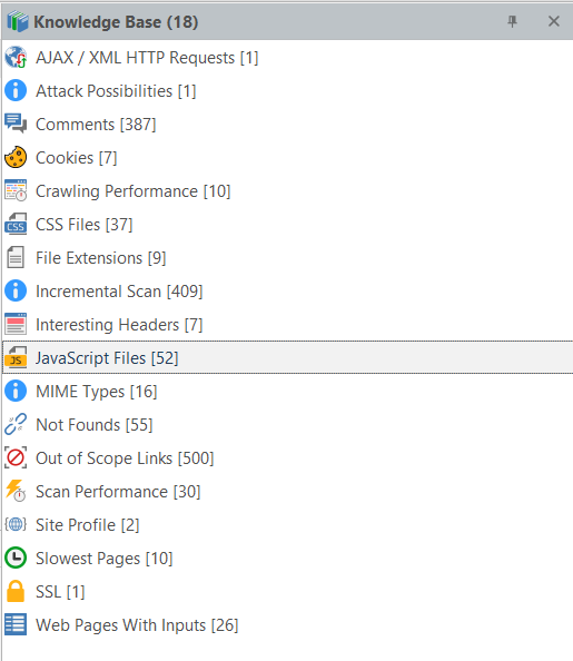 JavaScript Files node in Invicti Standard