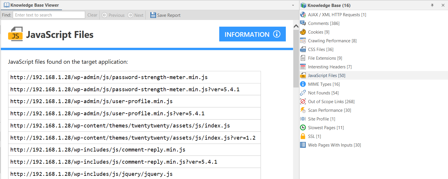 JavaScript Files listed in Knowledge Base Viewer