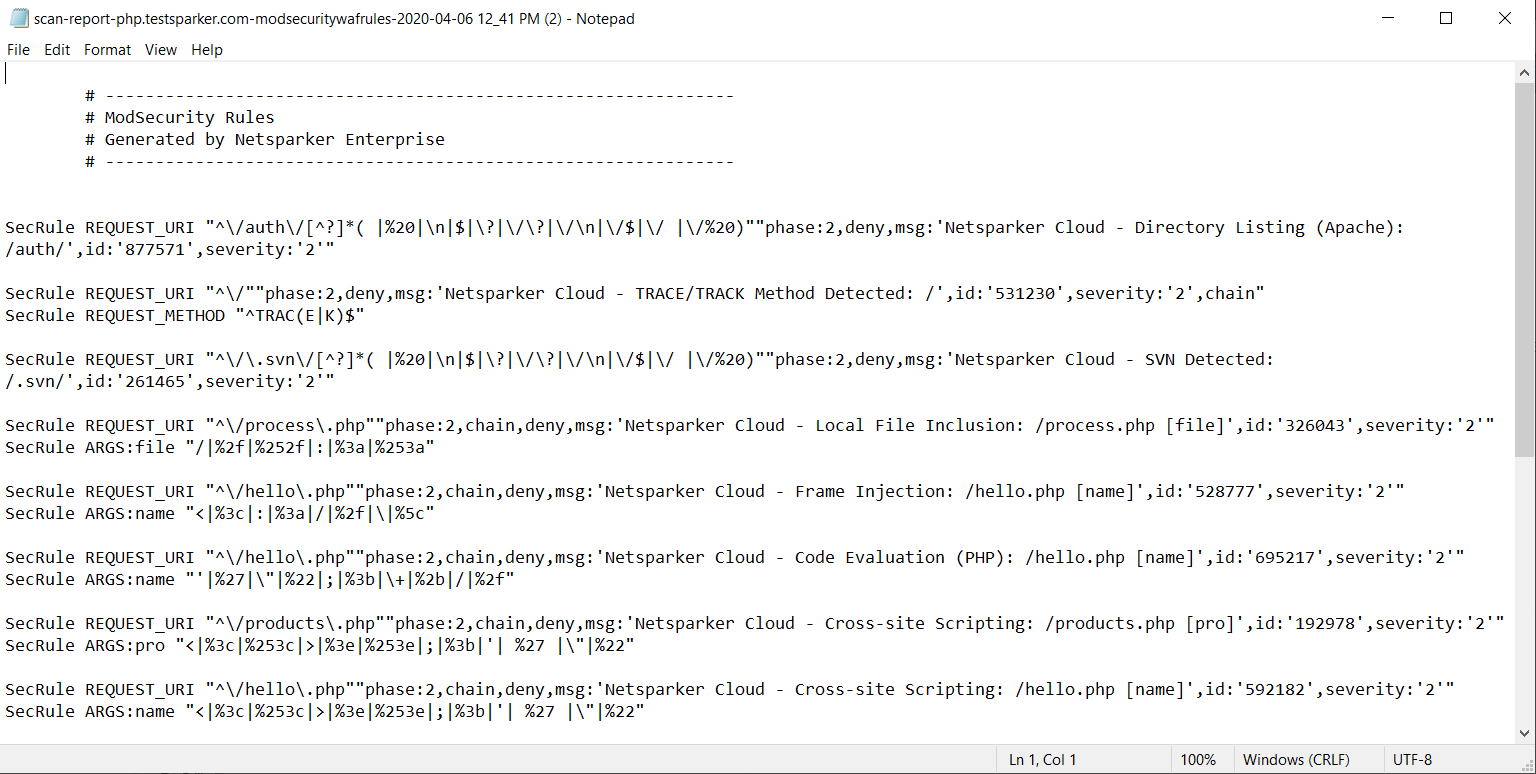 ModSecurity Rules export.