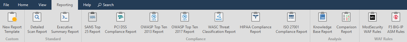 Reporting tab in Invicti Standard