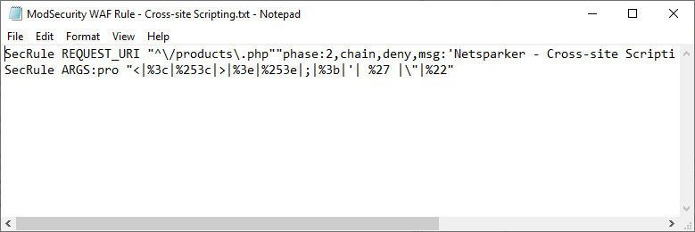 Exported ModSecurity WAF rule for a single vulnerability.