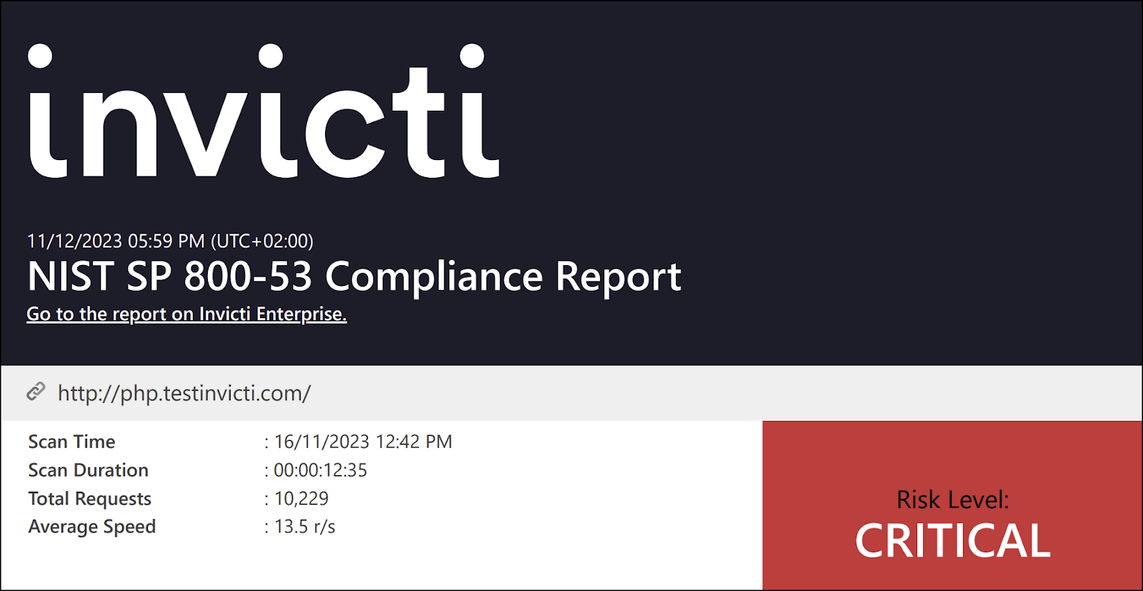 Scan metadata section in NIST SP 800-53 report.